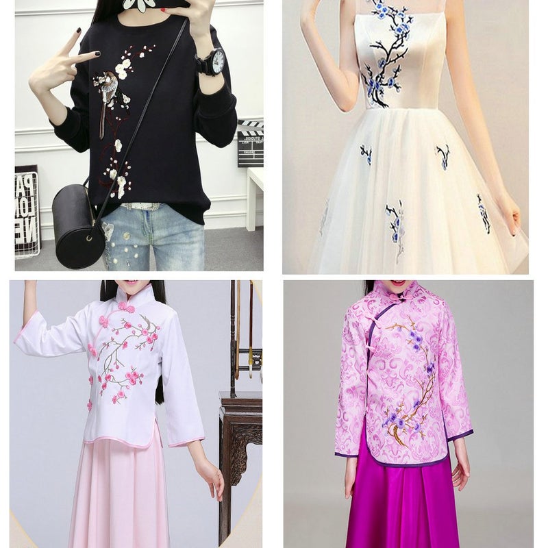 FJTANG 1pcs Big Plum Blossom Iron On Patches Embroidery Flower Appliques 14.1"x7.5" (36x19cm) (Pink/Khaki) - Image 3